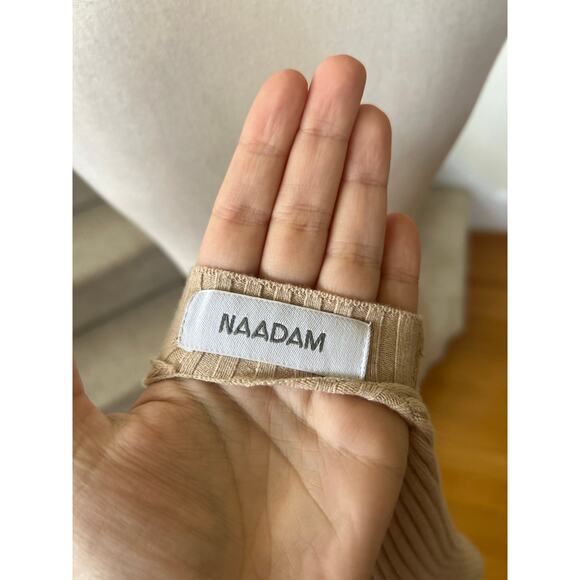 Naadam Tan Beige Ribbed Backless Twist High Neck Crop Top - Picture 5 of 7